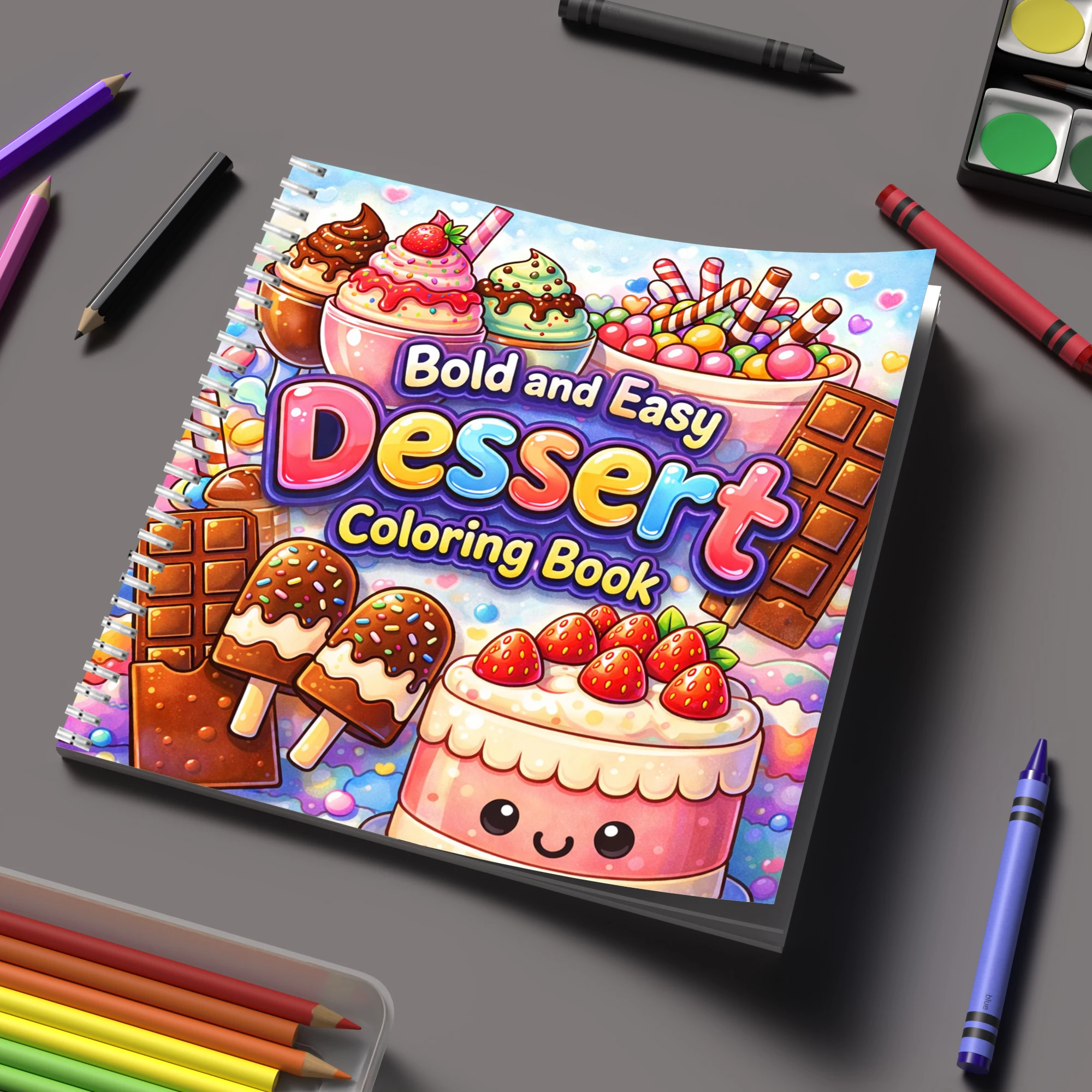 Food And Snacks Coloring Book - Malbuch „Einfache Desserts“ für Erwachsene, Geburtstagsgeschenk,