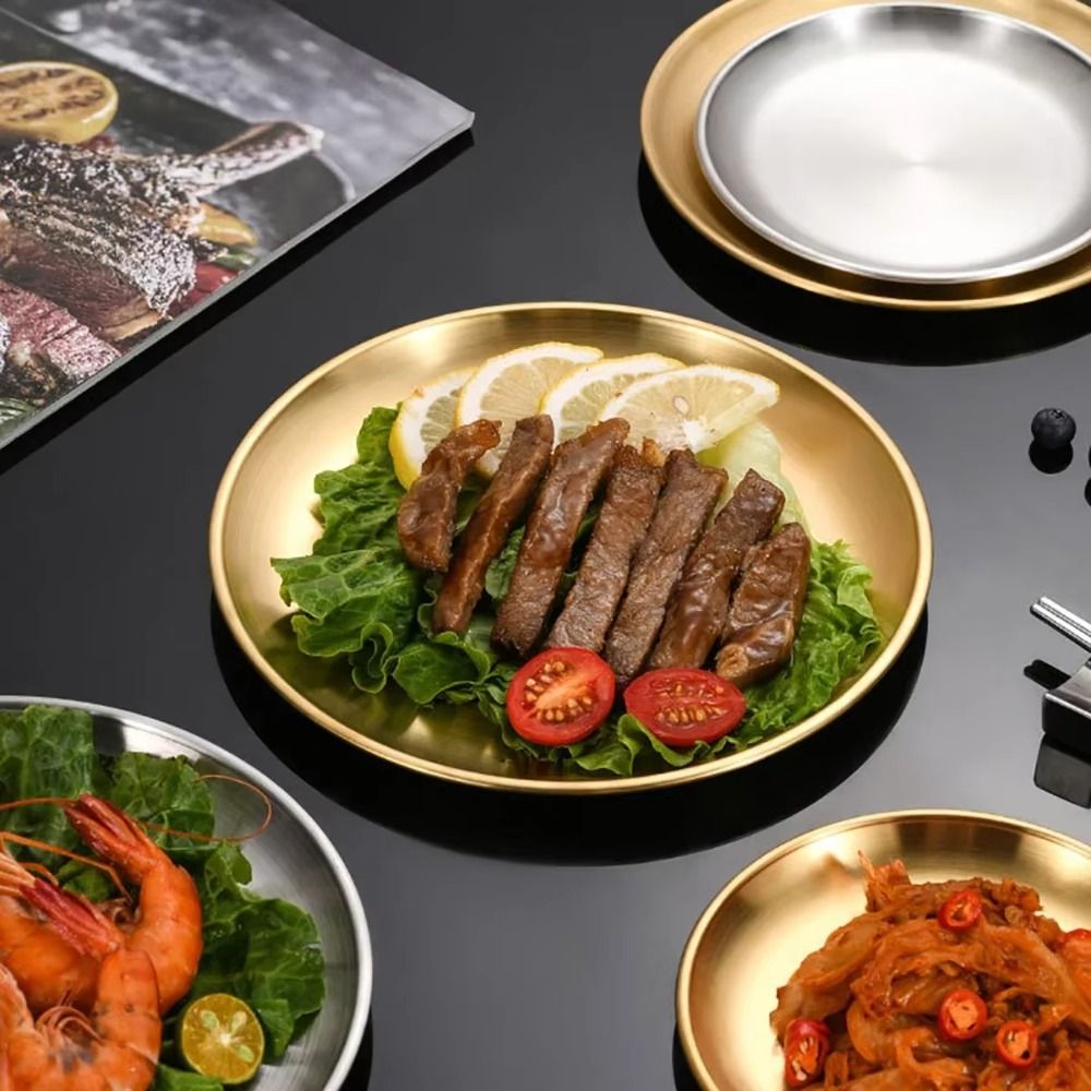 Korean Food Snacks - Umweltfreundlicher Koreanischer Speiseteller aus Edelstahl, Gold-Silber